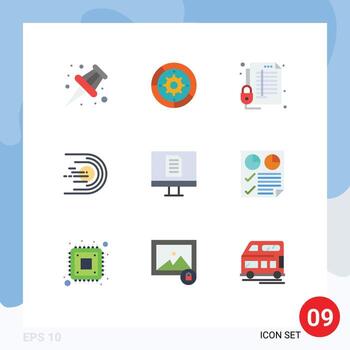 Mobile Interface Flat Color Set of 9 Pictograms of space flight lock comet secure Editable Vector Design Elements