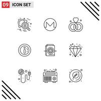 9 Universal Outline Signs Symbols of document alert crypto currency market wedding Editable Vector Design Elements