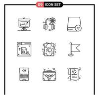 Pictogram Set of 9 Simple Outlines of invite web world interface gadget Editable Vector Design Elements