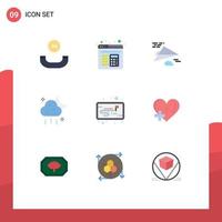 Group of 9 Flat Colors Signs and Symbols for heart strategy paper project ui Editable Vector Design Elements