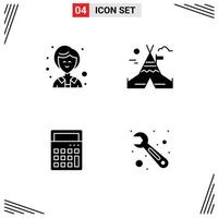 Mobile Interface Solid Glyph Set of Pictograms of businesswoman office fire work calculator tool Editable Vector Design Elements