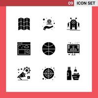 Modern Set of 9 Solid Glyphs and symbols such as festival basketball human search browser Editable Vector Design Elements