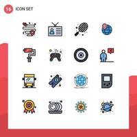 16 User Interface Flat Color Filled Line Pack of modern Signs and Symbols of brush internet ball globe location Editable Creative Vector Design Elements