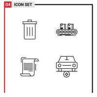 Pack of 4 Modern Filledline Flat Colors Signs and Symbols for Web Print Media such as basket line garbage box report Editable Vector Design Elements