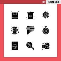 Set of 9 Vector Solid Glyphs on Grid for hot tea coffee settings work system Editable Vector Design Elements