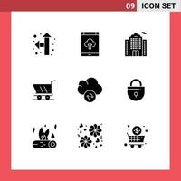 Modern Set of 9 Solid Glyphs and symbols such as sync cloud apartment buy trolley Editable Vector Design Elements