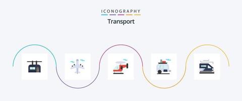 paquete de iconos de transporte plano 5 que incluye transporte. transporte. helicóptero. remolque. cámping vector