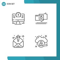 Universal Icon Symbols Group of 4 Modern Filledline Flat Colors of computer email watch security mailing Editable Vector Design Elements