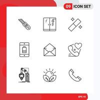 Set of 9 Vector Outlines on Grid for message email graphic mobile device Editable Vector Design Elements