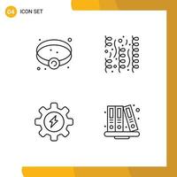 Mobile Interface Line Set of 4 Pictograms of bracelet process celebration fun books Editable Vector Design Elements