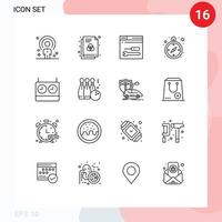 paquete de 16 signos y símbolos de contornos modernos para medios de impresión web, como elementos de diseño de vectores editables web de logística de color de navegación de reloj