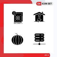 Pack of 4 Modern Solid Glyphs Signs and Symbols for Web Print Media such as structure berry information house fruit Editable Vector Design Elements