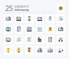 Online Learning 25 Flat Color icon pack including check list. note. educational app. learning. course vector