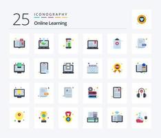 aprendizaje en línea paquete de iconos de 25 colores planos que incluye lista de verificación. Nota. aplicación educativa aprendizaje. curso vector