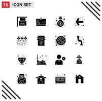 Pack of 16 Modern Solid Glyphs Signs and Symbols for Web Print Media such as nature agriculture fund left arrow Editable Vector Design Elements