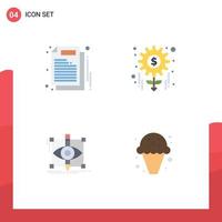 Mobile Interface Flat Icon Set of 4 Pictograms of business draft work project sketching Editable Vector Design Elements