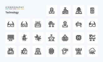paquete de iconos de 25 líneas de tecnología vector