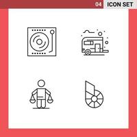 Pack of 4 creative Filledline Flat Colors of devices summer turntable bus way conclusion Editable Vector Design Elements