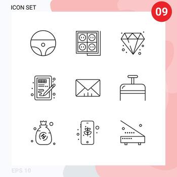 Universal Icon Symbols Group of 9 Modern Outlines of message learning diamond idea design Editable Vector Design Elements