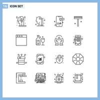 Outline Pack of 16 Universal Symbols of mac shovel message rake garden Editable Vector Design Elements