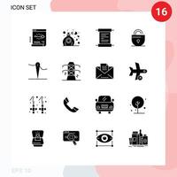 Universal Icon Symbols Group of 16 Modern Solid Glyphs of needle internet fragrance security lock Editable Vector Design Elements