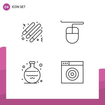 4 Thematic Vector Filledline Flat Colors and Editable Symbols of drum volumetric light stick flask internet Editable Vector Design Elements