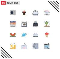 Pictogram Set of 16 Simple Flat Colors of wristwatch clock seminar paper type Editable Pack of Creative Vector Design Elements