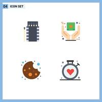 Pack of 4 Modern Flat Icons Signs and Symbols for Web Print Media such as matches bite bonfire branding food Editable Vector Design Elements