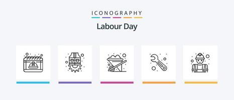 Labour Day Line 5 Icon Pack Including flag. celebration. engineer. gear. plan. Creative Icons Design vector