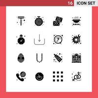 Mobile Interface Solid Glyph Set of 16 Pictograms of time business love pan cooking Editable Vector Design Elements