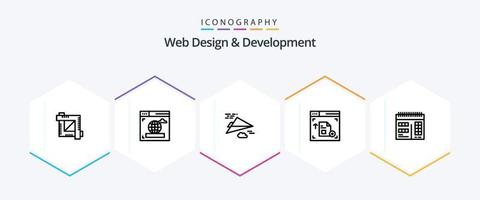 Web Design And Development 25 Line icon pack including webpage. interface . web. paper vector