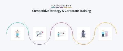 estrategia competitiva y paquete de iconos flat 5 de capacitación corporativa que incluye gastos. consumo. desarrollo. seminario. presentación vector