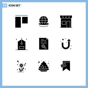 Pictogram Set of 9 Simple Solid Glyphs of content discount kiosk counter check Editable Vector Design Elements
