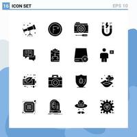 Group of 16 Solid Glyphs Signs and Symbols for snap interface configuration design tools Editable Vector Design Elements