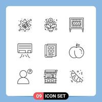 Set of 9 Vector Outlines on Grid for notebook news paper crossing book air Editable Vector Design Elements