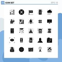 User Interface Pack of 25 Basic Solid Glyphs of cloud music recorder money mobile mic day Editable Vector Design Elements