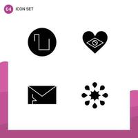 4 Thematic Vector Solid Glyphs and Editable Symbols of sound mail heart love spam Editable Vector Design Elements