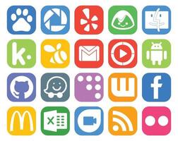 20 Social Media Icon Pack Including facebook coderwall email waze android vector