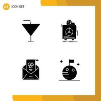 Modern Set of 4 Solid Glyphs and symbols such as drink e party product envelope Editable Vector Design Elements