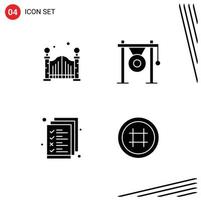 4 Thematic Vector Solid Glyphs and Editable Symbols of city document audio music management Editable Vector Design Elements