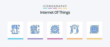 Internet de las cosas azul 5 paquete de iconos que incluye el conjunto. cabeza. auto. artilugio. Wifi. diseño de iconos creativos vector