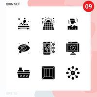 Set of 9 Modern UI Icons Symbols Signs for connection eye health battery eye care worker Editable Vector Design Elements