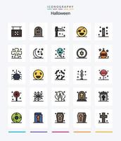 paquete de iconos llenos de 25 líneas de halloween creativo como miedo. monstruo. cementerio. horror. guadaña vector