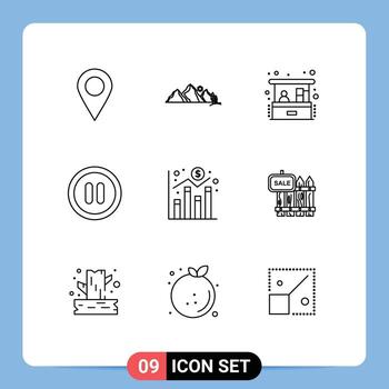 9 Thematic Vector Outlines and Editable Symbols of graph digital investment user interface Editable Vector Design Elements