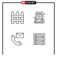 Mobile Interface Line Set of 4 Pictograms of barricade contact us interior school info Editable Vector Design Elements