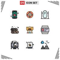 Set of 9 Modern UI Icons Symbols Signs for conference fireplace idea countryside mirror Editable Vector Design Elements