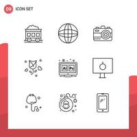 User Interface Pack of 9 Basic Outlines of tool hex summer adobe propose Editable Vector Design Elements