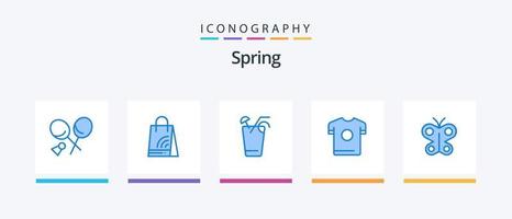 paquete de iconos primavera azul 5 que incluye mosca. primavera. jugo. deporte. camiseta. diseño de iconos creativos vector