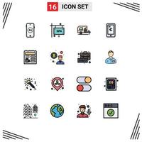 Set of 16 Modern UI Icons Symbols Signs for camera basic camp document euro Editable Creative Vector Design Elements