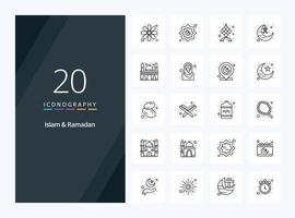 20 Islam And Ramadan Outline icon for presentation vector